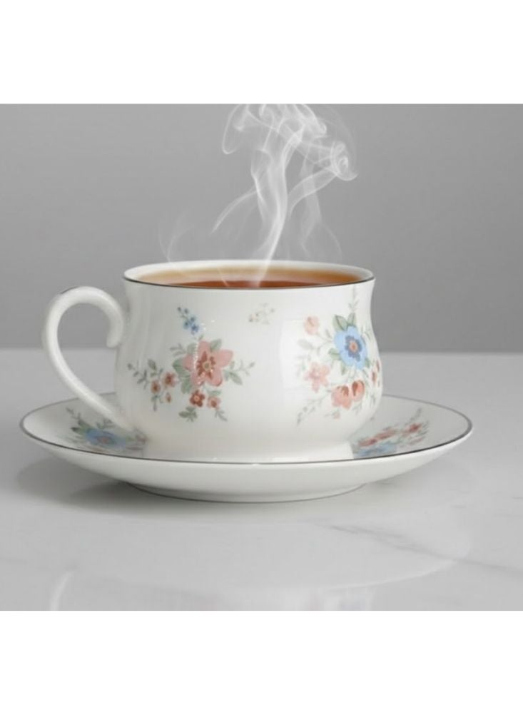 بريميم طقم فناجين وصحون شاي فاخر مزين بنقوش زهرية – ستة فناجين مع ستة صحون، تصميم من البورسلين الفاخر - Image 2